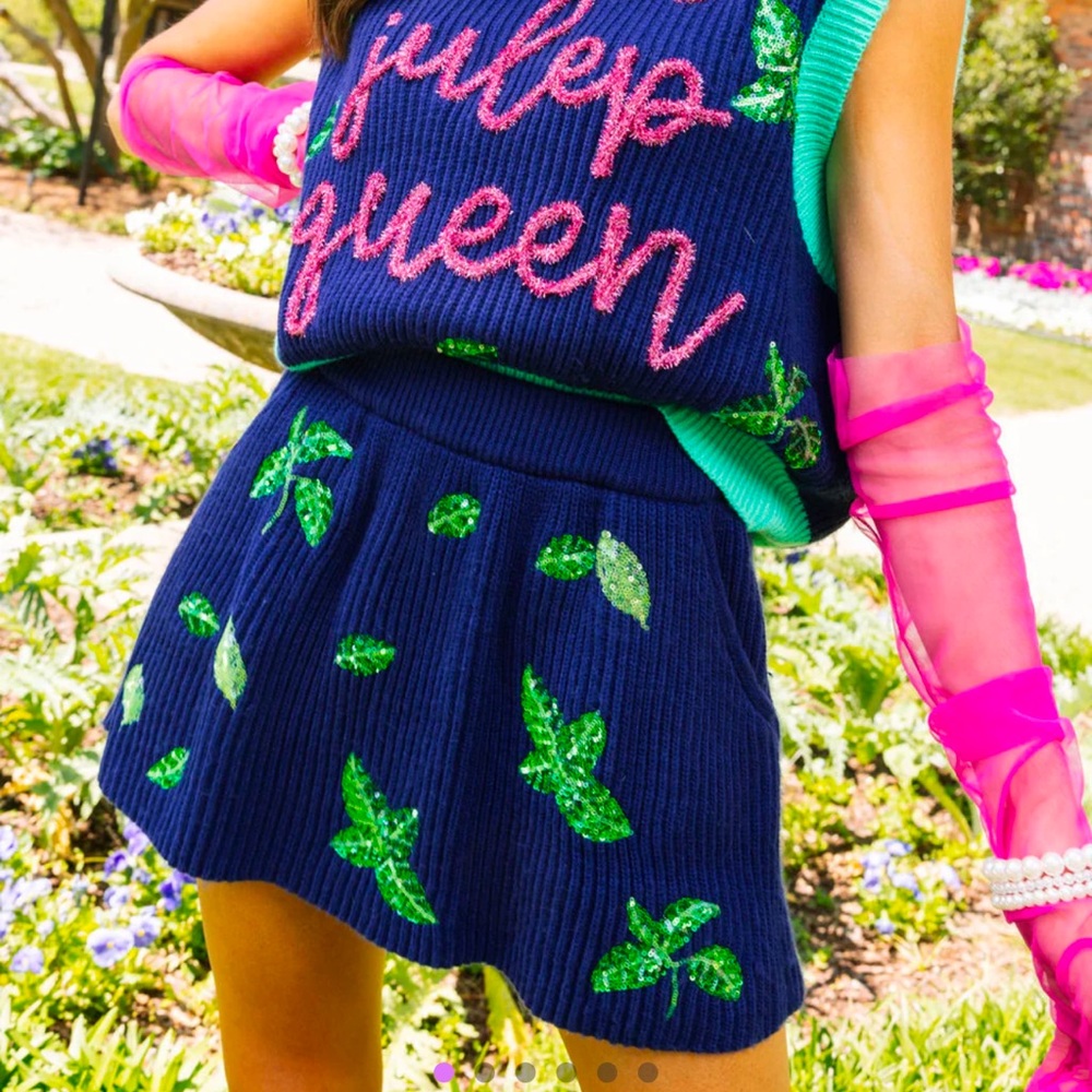 NEW! Queen of Sparkles Navy Mint Sweater Skirt